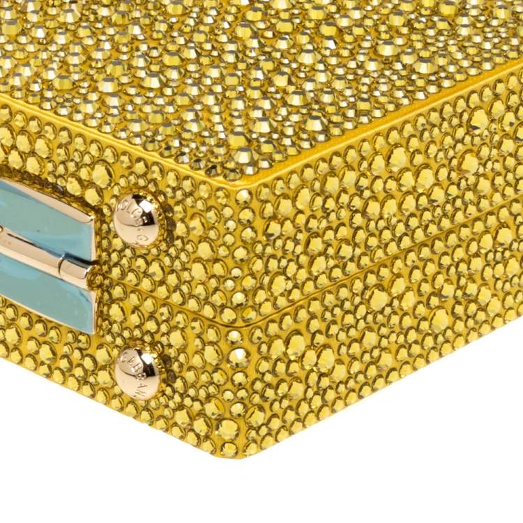 Pre Owned Dolce & Gabbana Yellow Heat-Applied Rhinestones Dolce Box Chain Clutch