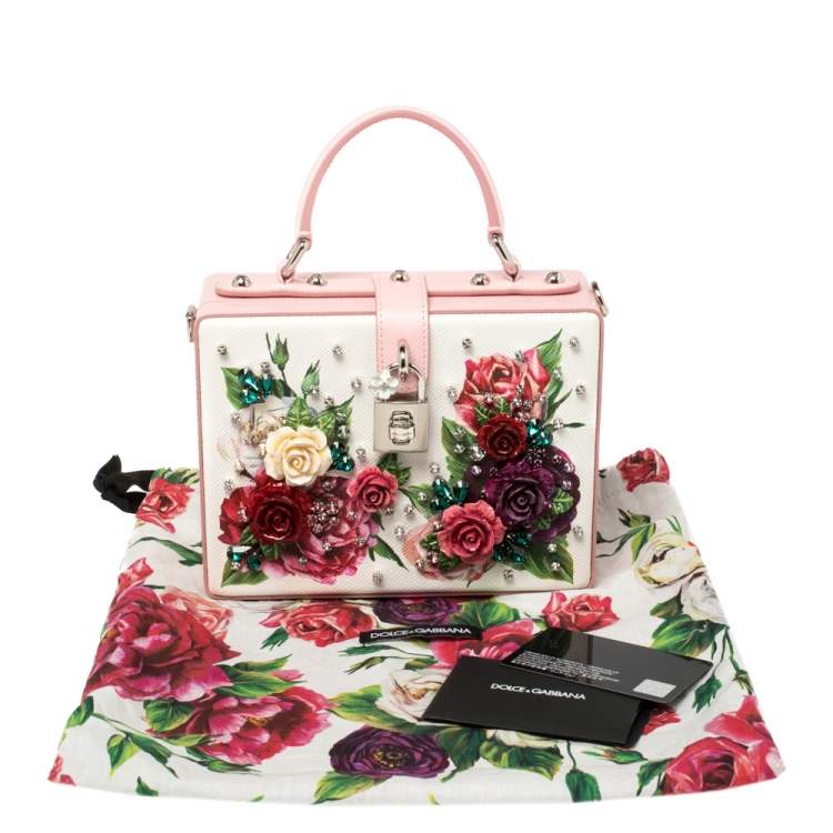 Pre Owned Dolce & Gabbana Pink/White Leather Floral Embellished Dolce Box Bag 
