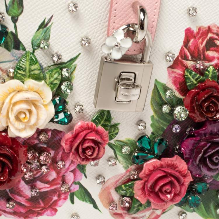 Pre Owned Dolce & Gabbana Pink/White Leather Floral Embellished Dolce Box Bag 