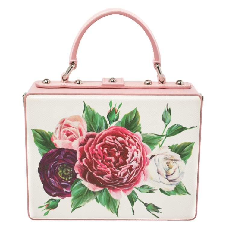 Pre Owned Dolce & Gabbana Pink/White Leather Floral Embellished Dolce Box Bag 