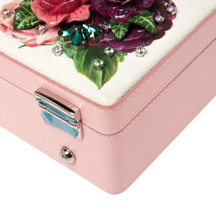Pre Owned Dolce & Gabbana Pink/White Leather Floral Embellished Dolce Box Bag 