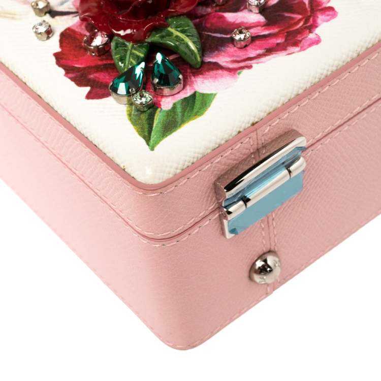 Pre Owned Dolce & Gabbana Pink/White Leather Floral Embellished Dolce Box Bag 