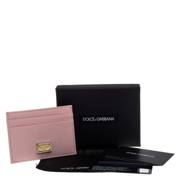 Pre Owned Dolce & Gabbana Powder Pink Grained Leather Card Holder