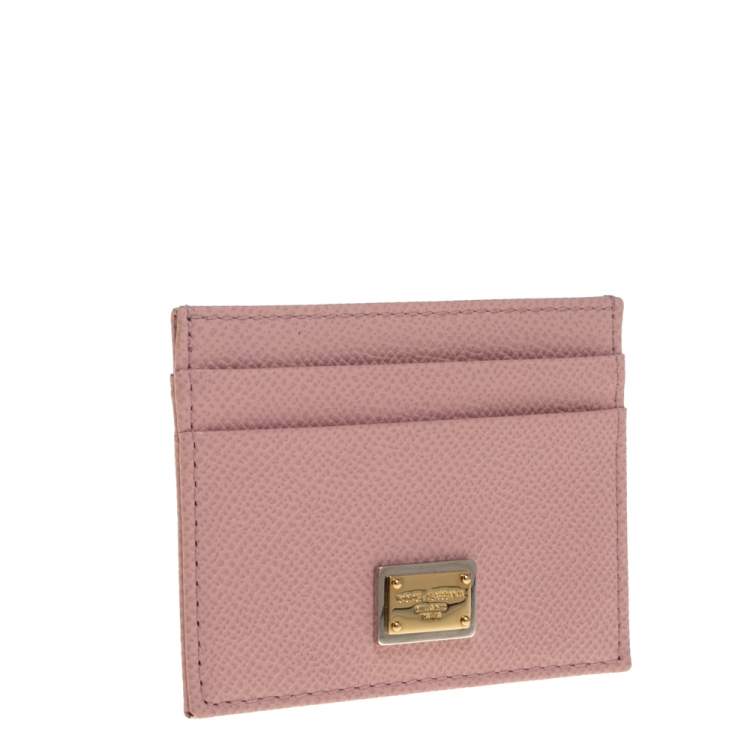 Pre Owned Dolce & Gabbana Powder Pink Grained Leather Card Holder