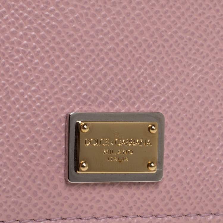 Pre Owned Dolce & Gabbana Powder Pink Grained Leather Card Holder
