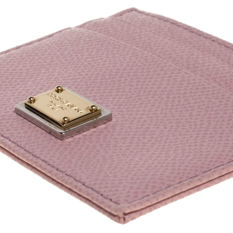 Pre Owned Dolce & Gabbana Powder Pink Grained Leather Card Holder
