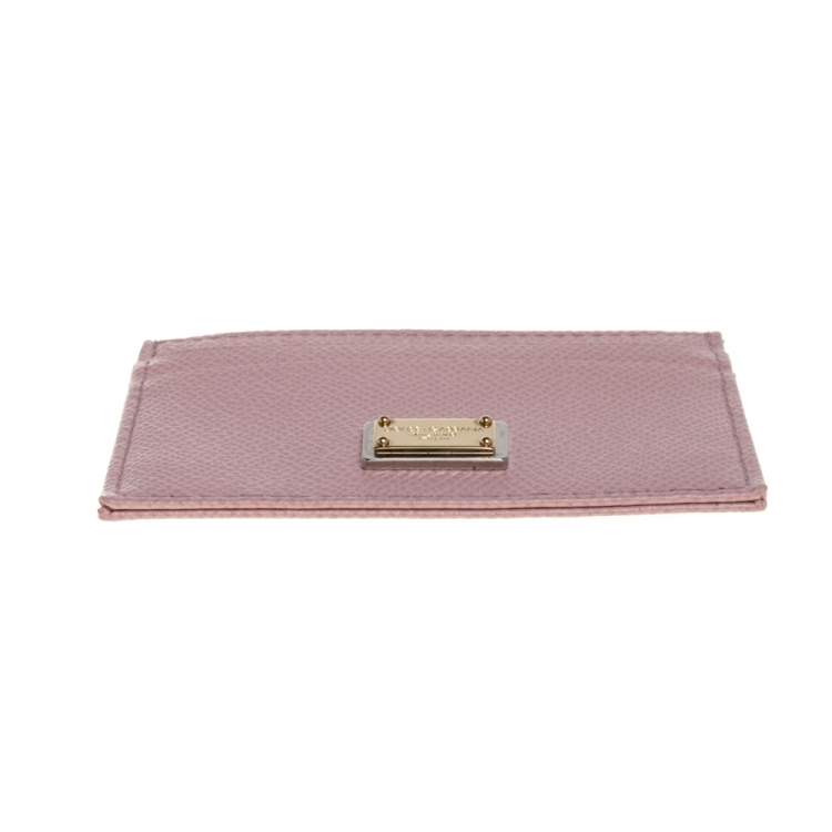 Pre Owned Dolce & Gabbana Powder Pink Grained Leather Card Holder