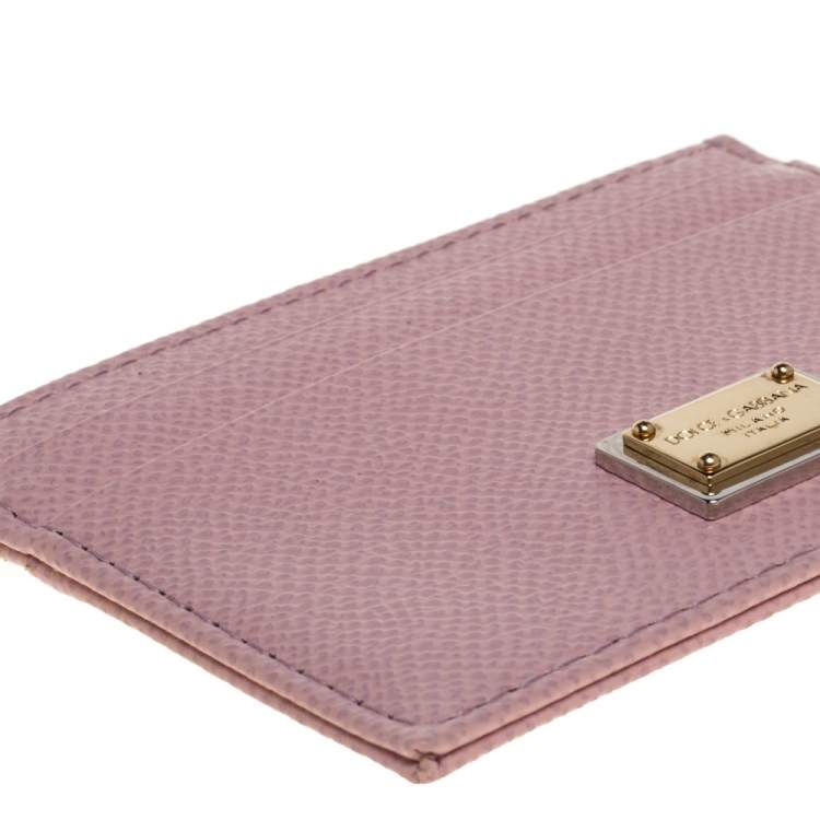 Pre Owned Dolce & Gabbana Powder Pink Grained Leather Card Holder