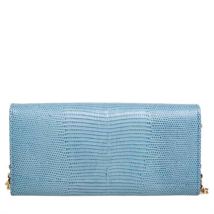 Pre Owned Dolce & Gabbana Blue Lizard Embossed Leather Lucia Wallet On Chain