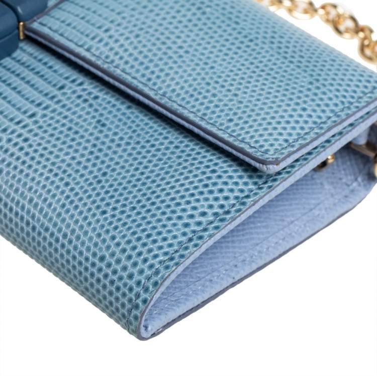 Pre Owned Dolce & Gabbana Blue Lizard Embossed Leather Lucia Wallet On Chain