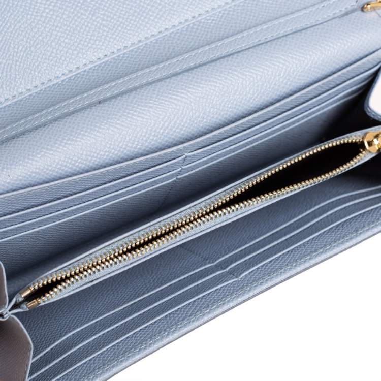 Pre Owned Dolce & Gabbana Blue Lizard Embossed Leather Lucia Wallet On Chain