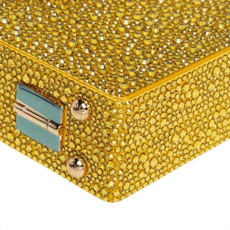 Pre Owned Dolce & Gabbana Yellow Crystal Embellished Satin Dolce Box Bag