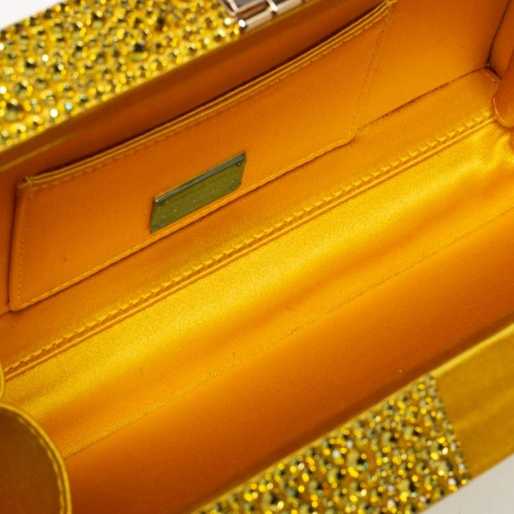 Pre Owned Dolce & Gabbana Yellow Crystal Embellished Satin Dolce Box Bag