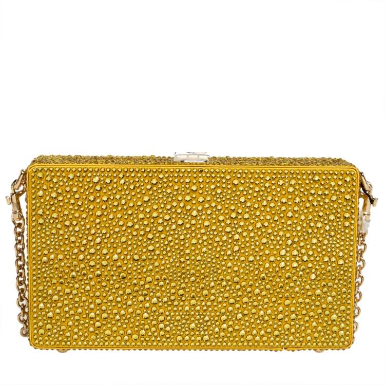 Pre Owned Dolce & Gabbana Yellow Crystal Embellished Satin Dolce Box Bag