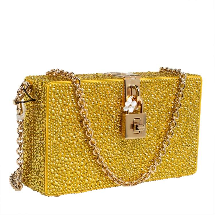 Pre Owned Dolce & Gabbana Yellow Crystal Embellished Satin Dolce Box Bag