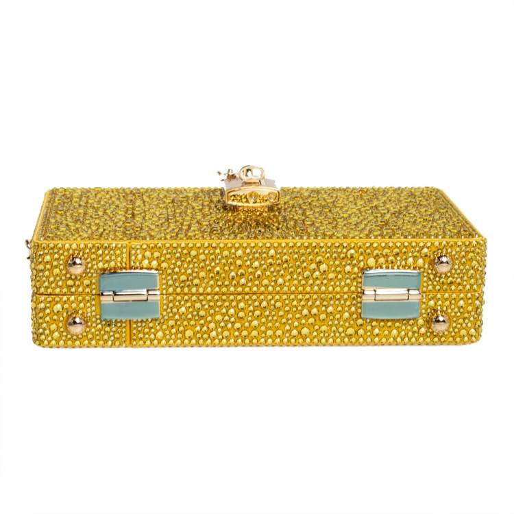 Pre Owned Dolce & Gabbana Yellow Crystal Embellished Satin Dolce Box Bag
