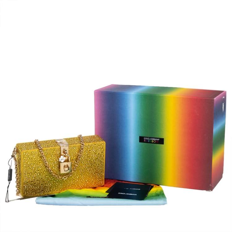 Pre Owned Dolce & Gabbana Yellow Crystal Embellished Satin Dolce Box Bag