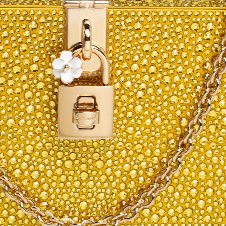 Pre Owned Dolce & Gabbana Yellow Crystal Embellished Satin Dolce Box Bag
