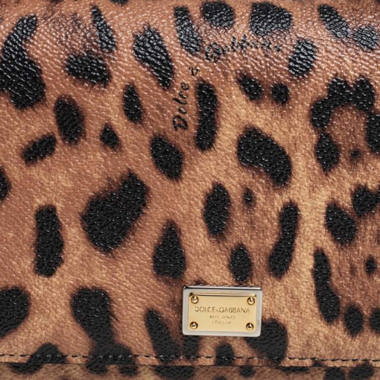 Pre Owned Dolce & Gabbana Black/Brown Leopard Print Coated Canvas Sicily Lipstick Wallet on Chain