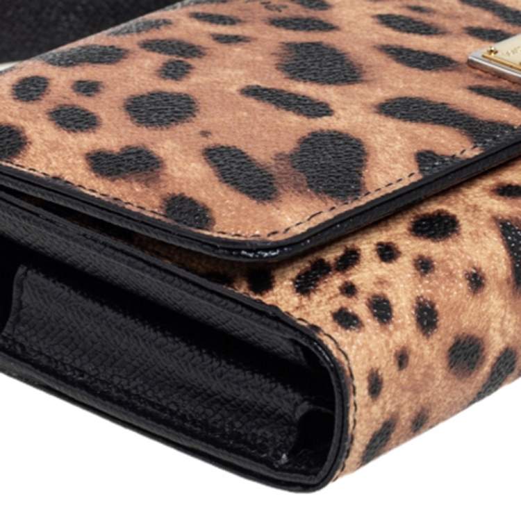 Pre Owned Dolce & Gabbana Black/Brown Leopard Print Coated Canvas Sicily Lipstick Wallet on Chain