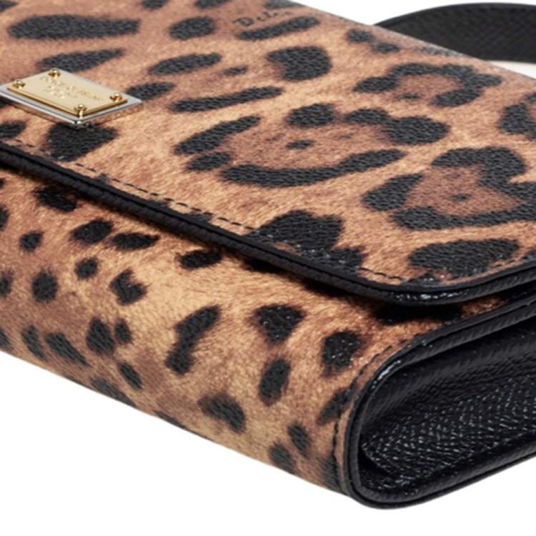 Pre Owned Dolce & Gabbana Black/Brown Leopard Print Coated Canvas Sicily Lipstick Wallet on Chain