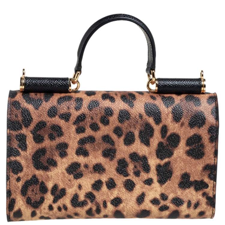 Pre Owned Dolce & Gabbana Black/Brown Leopard Print Coated Canvas Sicily Lipstick Wallet on Chain