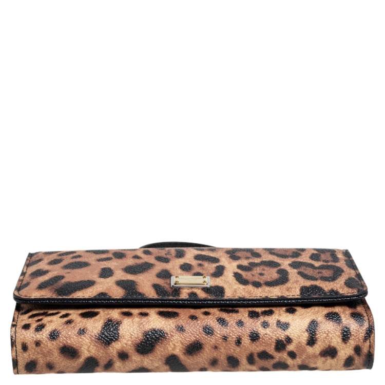 Pre Owned Dolce & Gabbana Black/Brown Leopard Print Coated Canvas Sicily Lipstick Wallet on Chain