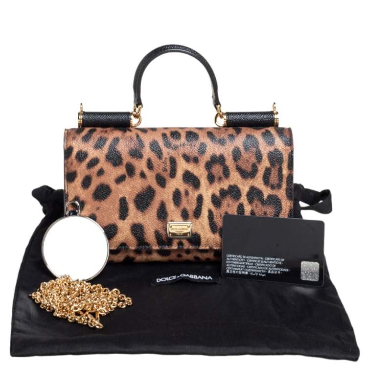 Pre Owned Dolce & Gabbana Black/Brown Leopard Print Coated Canvas Sicily Lipstick Wallet on Chain