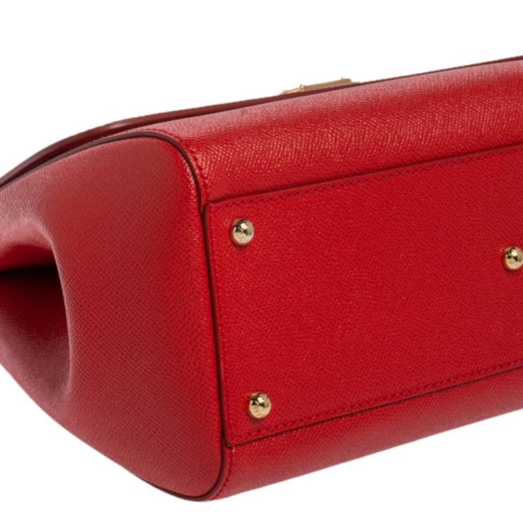 Pre Owned Dolce & Gabbana Red Leather Large Miss Sicily Top Handle Bag