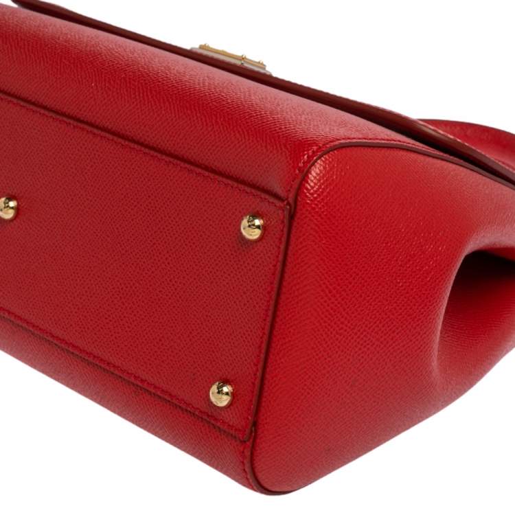 Pre Owned Dolce & Gabbana Red Leather Large Miss Sicily Top Handle Bag