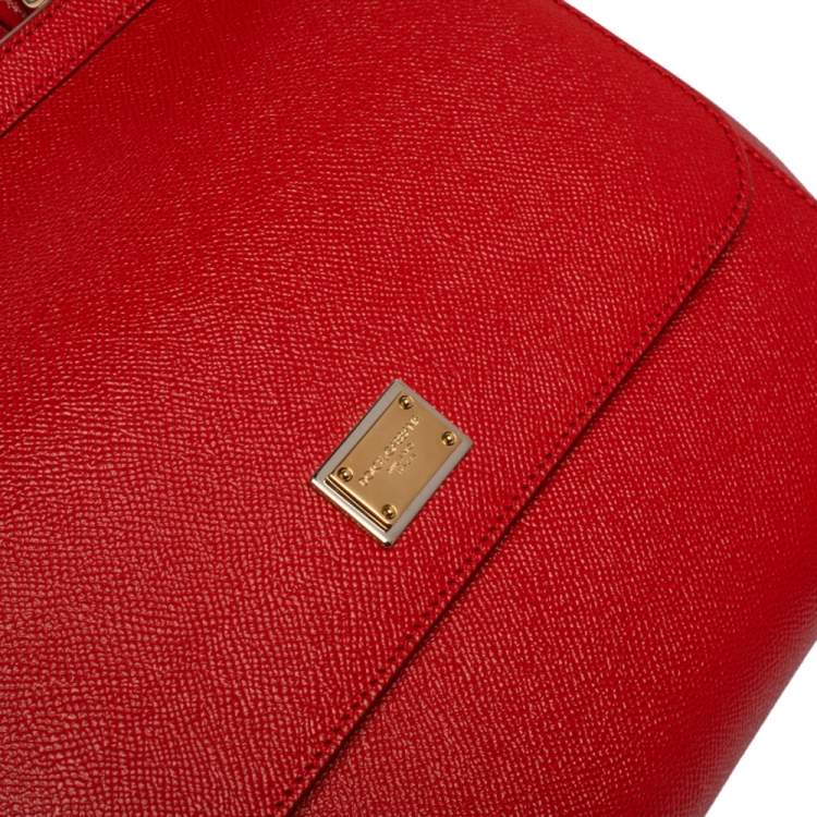 Pre Owned Dolce & Gabbana Red Leather Large Miss Sicily Top Handle Bag