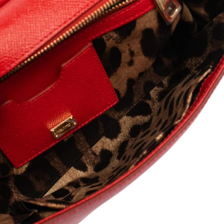 Pre Owned Dolce & Gabbana Red Leather Large Miss Sicily Top Handle Bag