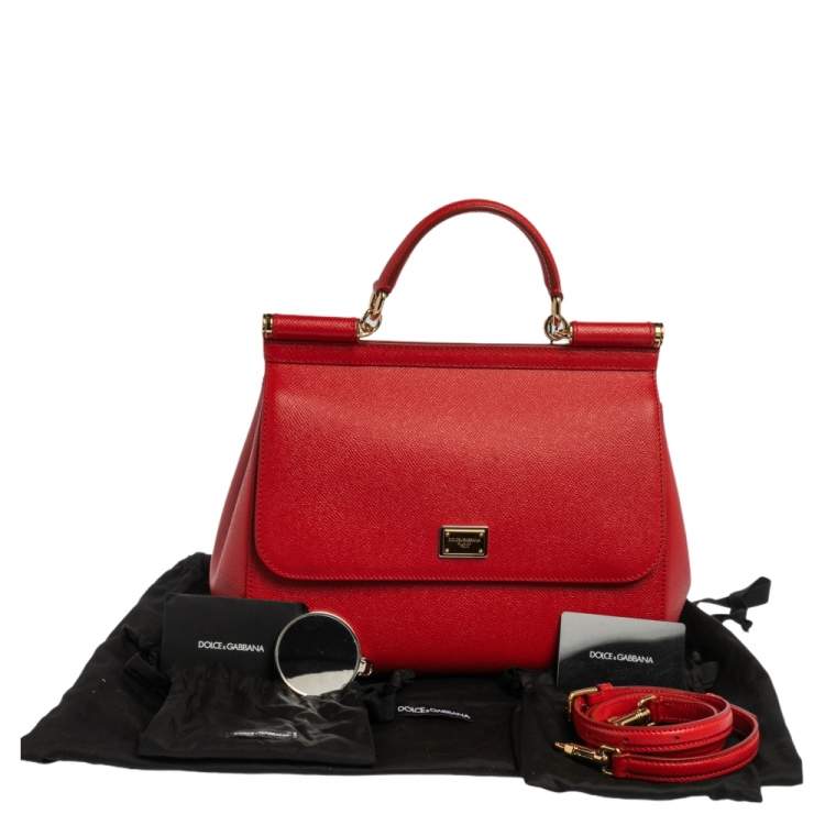 Pre Owned Dolce & Gabbana Red Leather Large Miss Sicily Top Handle Bag