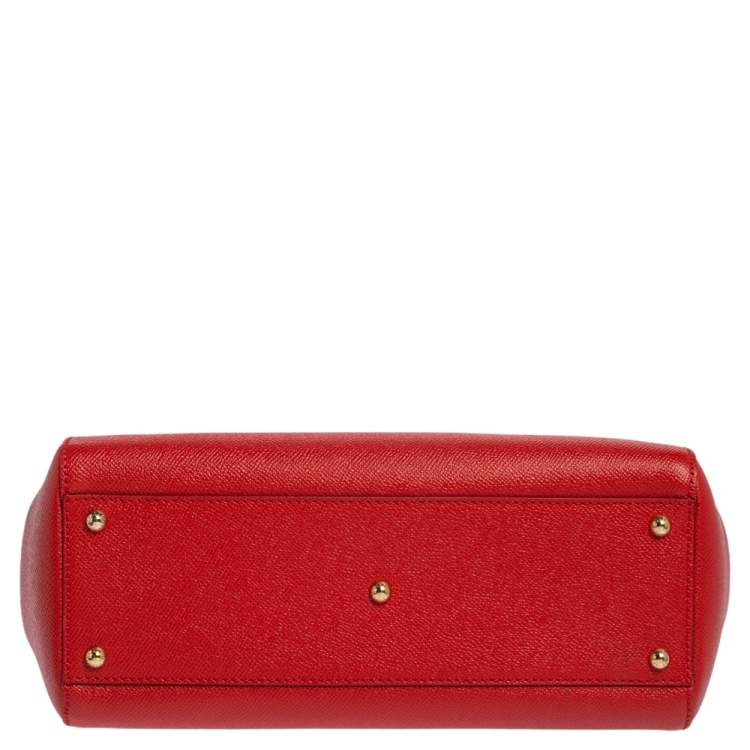 Pre Owned Dolce & Gabbana Red Leather Large Miss Sicily Top Handle Bag