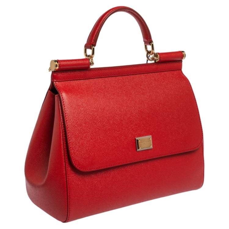 Pre Owned Dolce & Gabbana Red Leather Large Miss Sicily Top Handle Bag