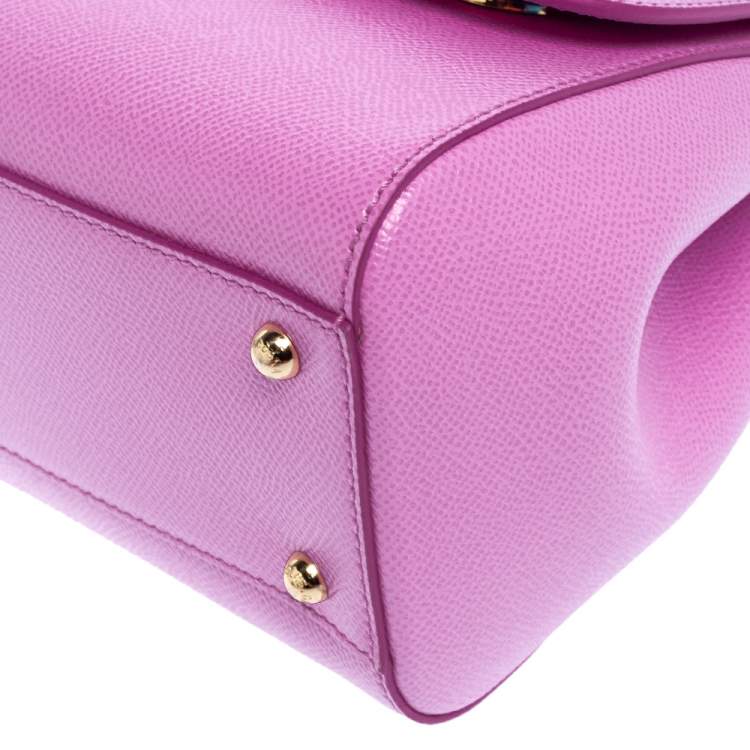 Pre Owned Dolce & Gabbana Pink Leather Medium Miss Sicily Top Handle Bag