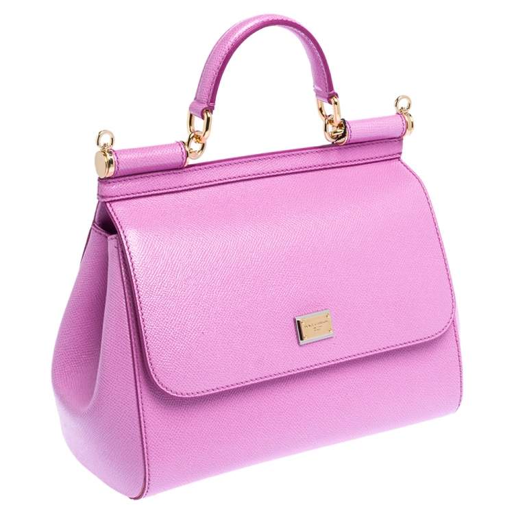Pre Owned Dolce & Gabbana Pink Leather Medium Miss Sicily Top Handle Bag