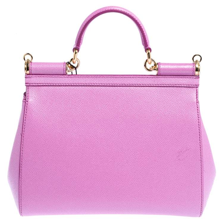 Pre Owned Dolce & Gabbana Pink Leather Medium Miss Sicily Top Handle Bag