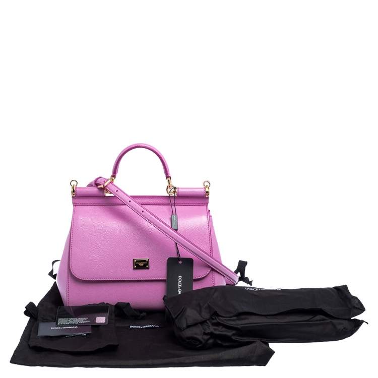 Pre Owned Dolce & Gabbana Pink Leather Medium Miss Sicily Top Handle Bag