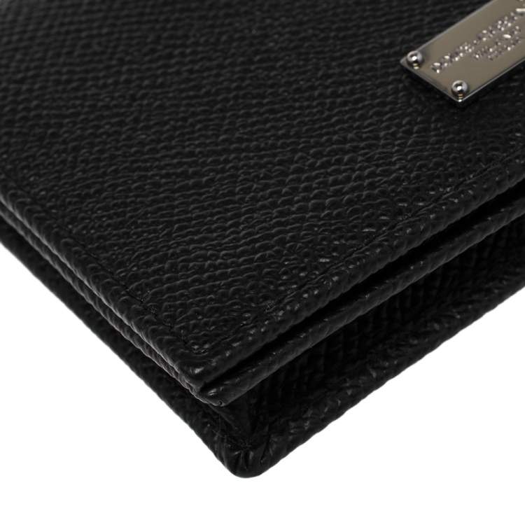 Pre Owned Dolce & Gabbana Black Leather Flap Card Holder