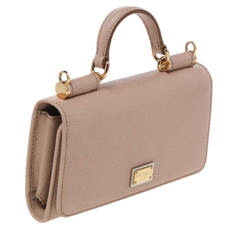 Pre Owned Dolce & Gabbana Beige Leather Miss Sicily Von Wallet on Chain