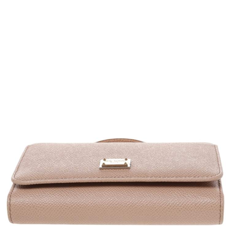 Pre Owned Dolce & Gabbana Beige Leather Miss Sicily Von Wallet on Chain