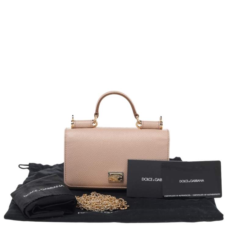 Pre Owned Dolce & Gabbana Beige Leather Miss Sicily Von Wallet on Chain