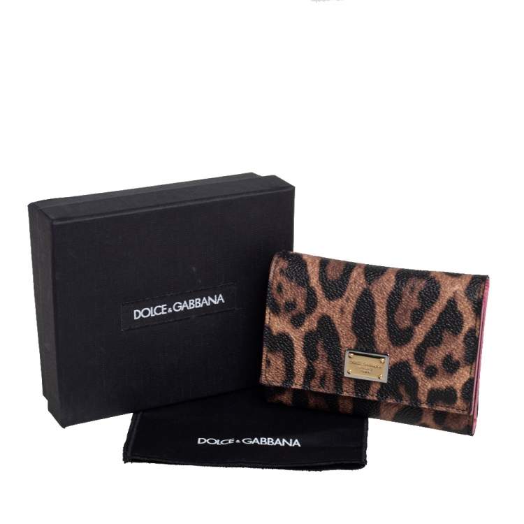 Pre Owned Dolce & Gabbana Black/Brown Leopard Print Coated Canvas Trifold Wallet