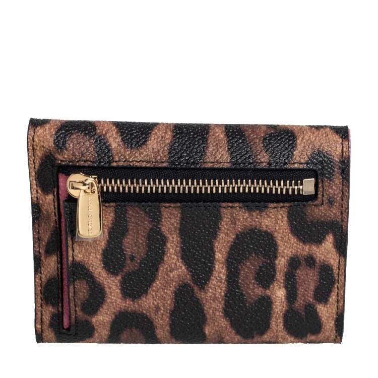 Pre Owned Dolce & Gabbana Black/Brown Leopard Print Coated Canvas Trifold Wallet