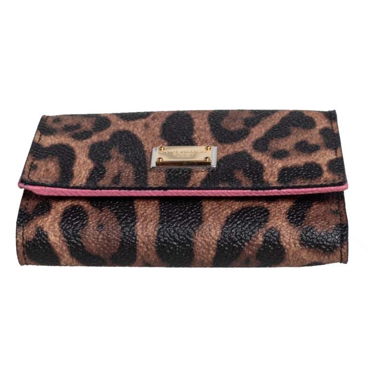 Pre Owned Dolce & Gabbana Black/Brown Leopard Print Coated Canvas Trifold Wallet