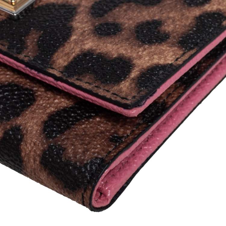 Pre Owned Dolce & Gabbana Black/Brown Leopard Print Coated Canvas Trifold Wallet
