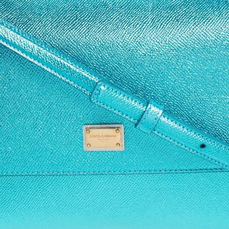 Pre Owned Dolce & Gabbana Metallic Celeste Leather Medium Miss Sicily Top Handle Bag