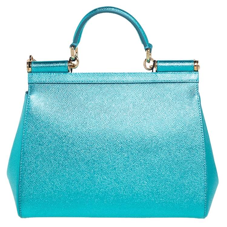 Pre Owned Dolce & Gabbana Metallic Celeste Leather Medium Miss Sicily Top Handle Bag