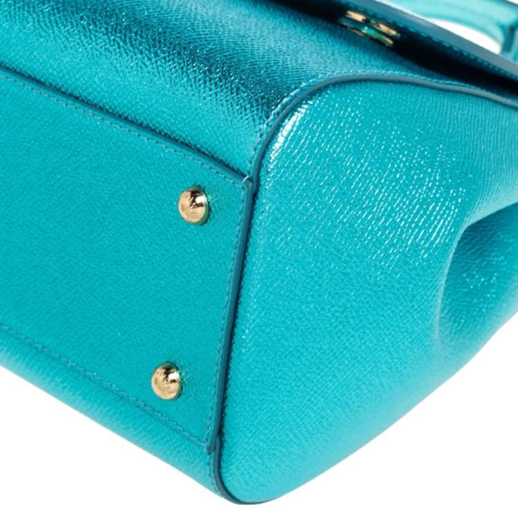 Pre Owned Dolce & Gabbana Metallic Celeste Leather Medium Miss Sicily Top Handle Bag